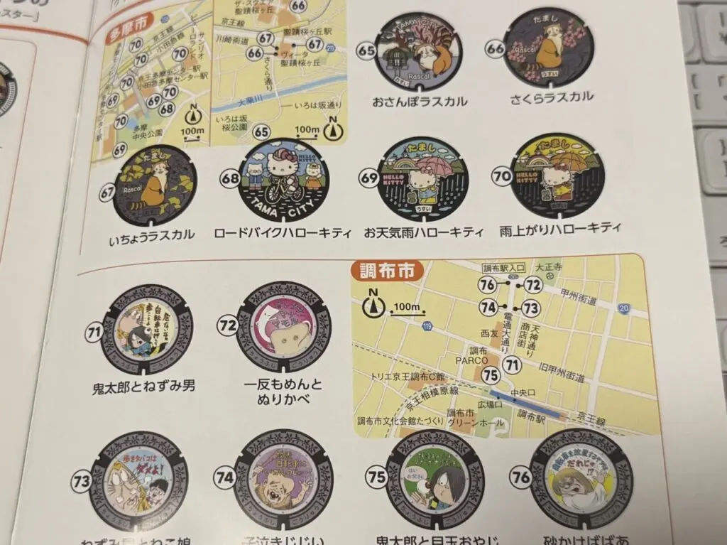 調布駅周辺のゲゲゲの鬼太郎デザインマンホール設置場所マップ