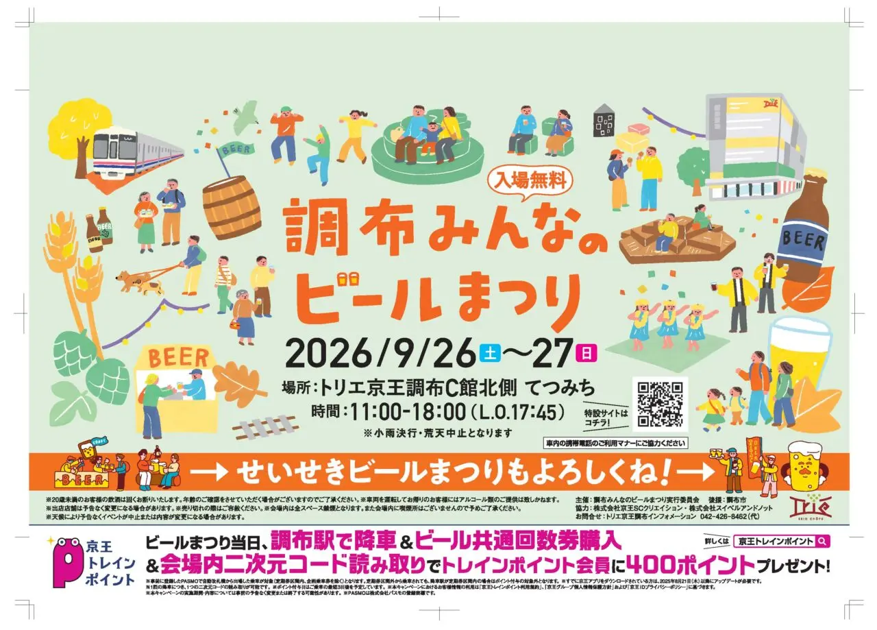 トリエ京王調布のてつみちで開催される調布みんなのビールまつりの案内